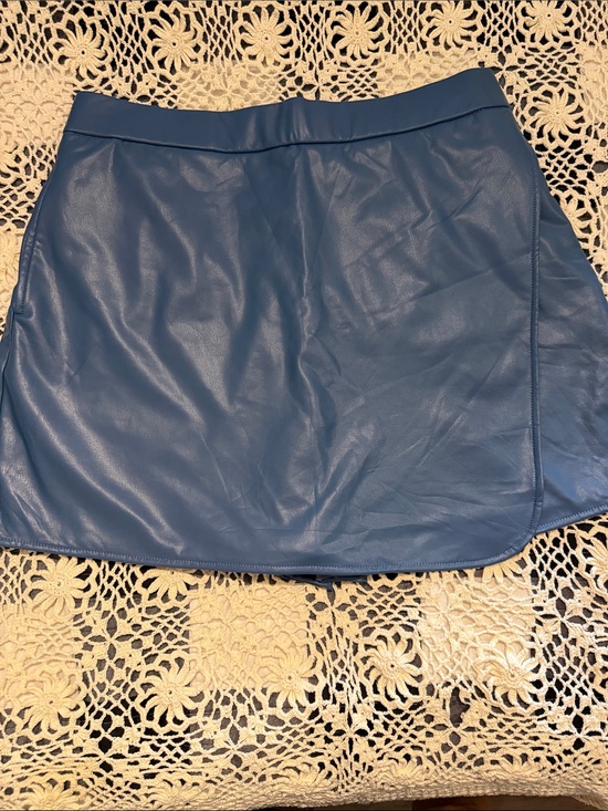 SSYS Pants - SSYS Blue Faux Leather Skort with Clean Waistband